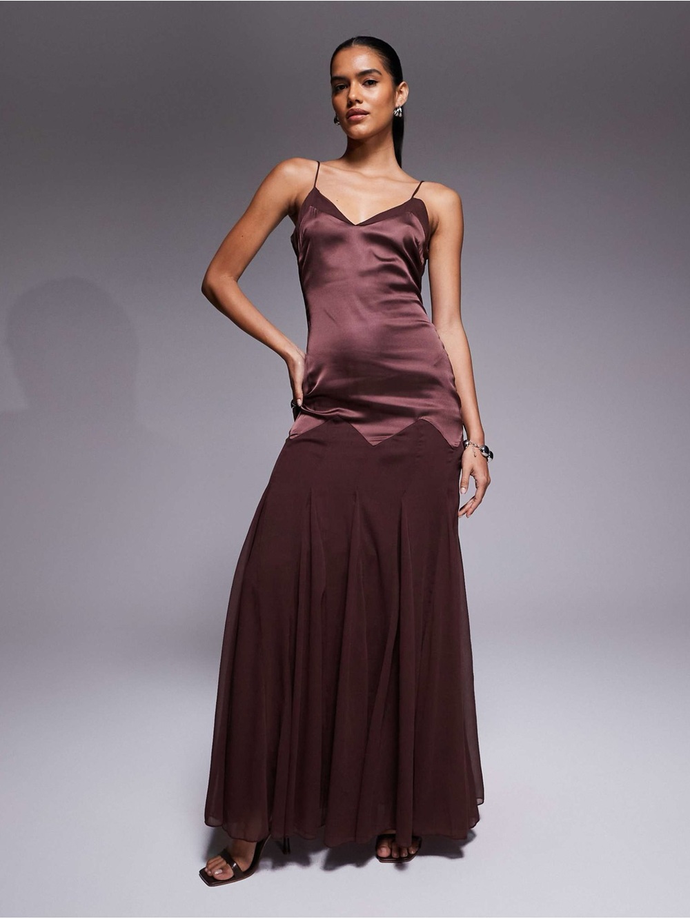 ASOS Chocolate Brown Satin Slip Maxi Dress